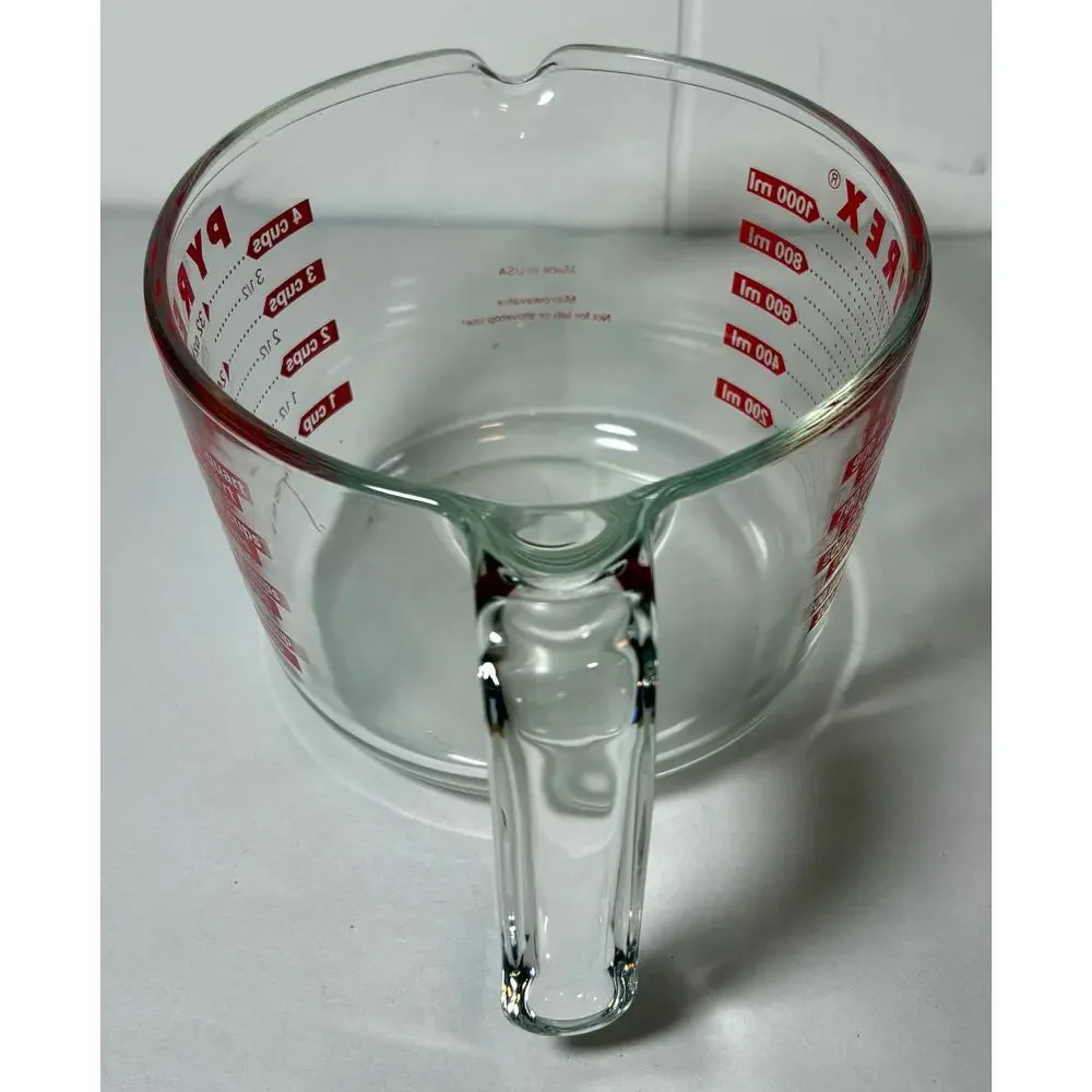 Vintage Pyrex 4 Cup 1 Qt Glass Measuring Cup Open Handle